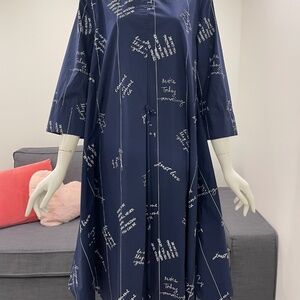 RIVA Dress Size Medium 100% Cotton Navy Blue with Inspirational Quotes in White